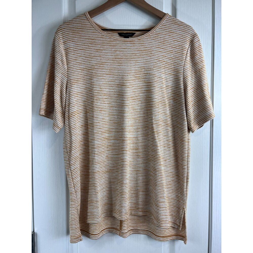 Banana Republic Women's Short Sleeve Top Mustard Yellow Gold White Stripe Size L